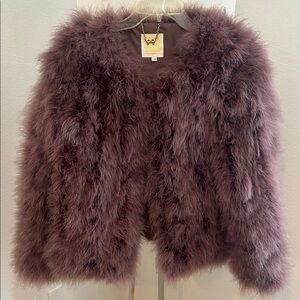 Plush Ostrich Fur Jacket in Rich Plum